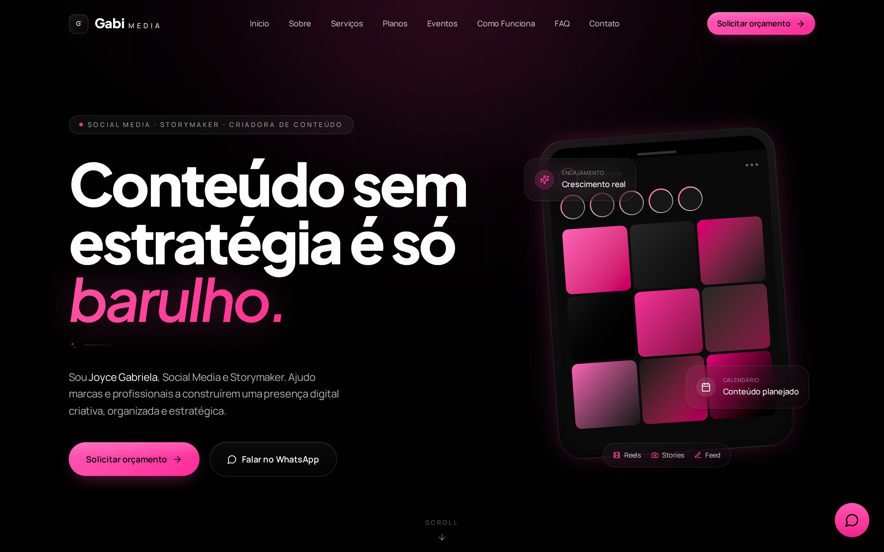 Mockup do site GabiMedia em notebook — página inicial